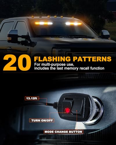 HLauto 6Z4J Emergency Dash Strobe Lights: 2x16.8 Amber White Safety Lights, 48 LED Flashing Warning Hazard Interior Windshield Visor Traffic Light Bars for Trucks, Construction Vehicles
