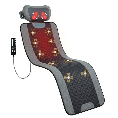 COMFIER 10-Motor Vibration Massage Mat with Detachable Shiatsu Neck Pillow - Full Body Heating Massage Pad, 5 Modes & 3 Intensities, Auto Shut-Off, Home Relaxation, Mothers Day Gift