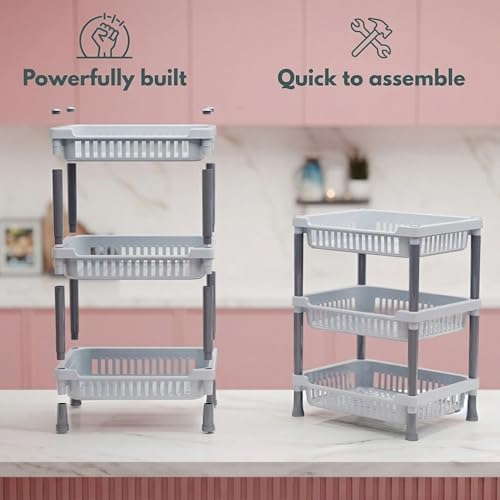 Image of MATIC HOUSEWARE 3-Layer Multipurpose Rack Stand | Durable Plastic Storage Organizer for Vegetables, Fruits, Pantry Items & Home Essentials | Space-Saving Free-Standing Shelf for Home & Kichen (Grey)