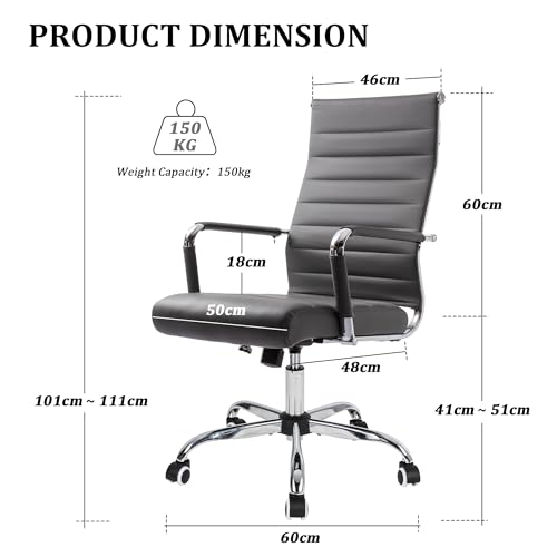 UEV Ergonomic Office Chair, PU Leather, Modern Design with Armrests & Casters, Adjustable Height, 360° Swivel, Supports Up to 150kg - Image 4
