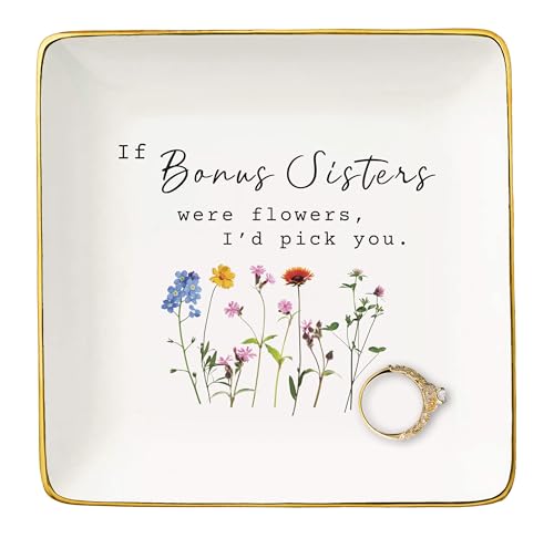 NZY Mother's Day,Birthday,Thanksgiving Christmas Gift for Sister-in-Law,Bonus Sis Appreciated Gifts,Thank You Present,Jewelry Tray Trinket Holder Ring Dish-If Bonus Sisters Were Flowers,I'd Pick You
