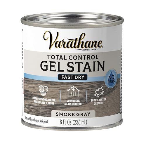 Image of Varathane Total Control Gel Stain | Low Odor Water-Based Formula | Thick Gel Formula for Vertical Surfaces | Ideal for Wood, Metal & Fiberglass | Half Pint | Smoke Gray