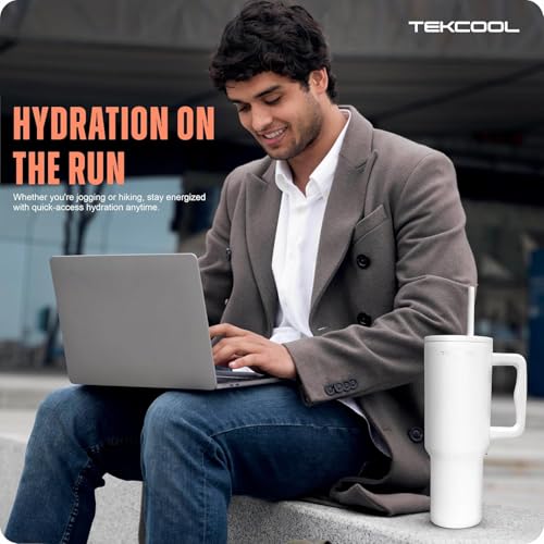 Image of Tumbler with lid and Straw 1200ML Cup Stainless Steel Hot and Cold with Handle and Lid 2 Straw Vacuum Insulated Tumbler for Water, Iced Tea or Coffee Office Gym Travelling