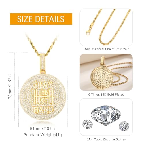 Iced Out Circle Chain Pendant Necklace for Men Women 14K White Gold Plated Bling CZ Diamond Round Coin Encourage Charm with 3mm 24" Rope Chain Hip Hop Fashion Jewelry2