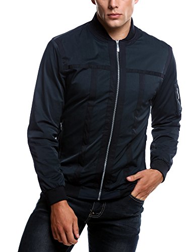 COOFANDY Mens Slim Fit Patchwork Bomber Varsity Jacket Coat Windbreaker Navy