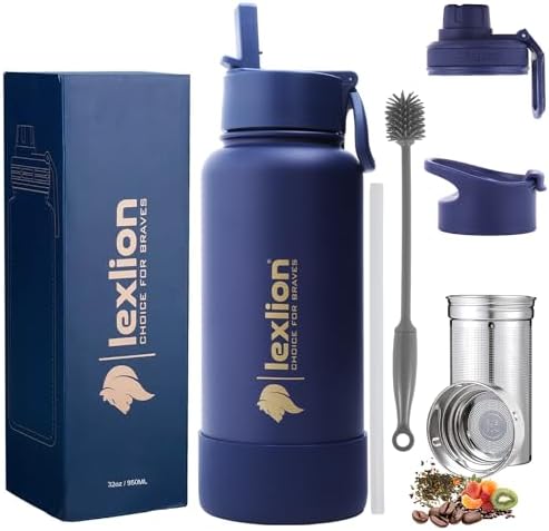 Lexlion Tea Infuser Water Bottle 32 Oz – Triple Wall Insulated St...