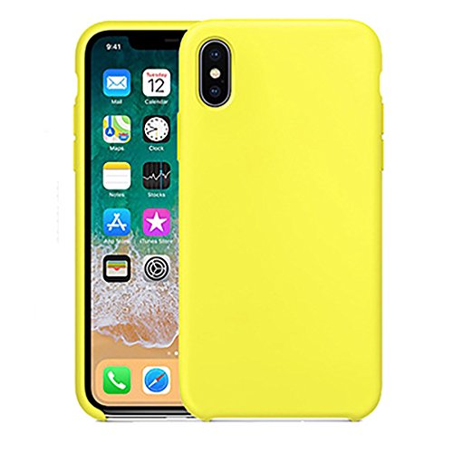 Anyos Compatible iPhone X Case, iPhone Xs Case, Liquid Silicone Gel Rubber Bumper Full-Body Shockproof Anti-Slip Protective Case with Soft Microfiber Cloth Cushion Cover for iPhone X/iPhone Xs, Yellow