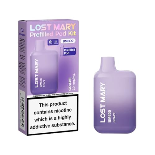 Lost-Mary 600+ Rechargeable Pod System Device Kit - Compact Portable Electronic Device with Refillable Cartridge USB-C Rechargeable Battery Lightweight Pocket Design (Grape)