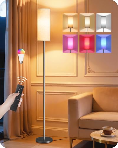 Image of Dimmable Floor Lamp for Living Room with RGB Colors, Color Changing Ambient Lighting, Corner Standing Lamp for Bedroom - Remote, Foot Switch, Timer, Warm Cool White, 10W Smart Bulb Included RE06LD05W1