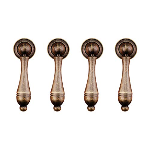 Tiazza 4Pcs Antique Brass Single Hole Drawer Handle Wardrobe Cabinet Pull Knob, Antique Bronze, 19x16x62mm
