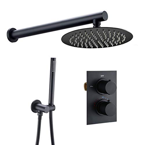 Système de douche de luxe noir mat colonne thermostatique murale et douchette design