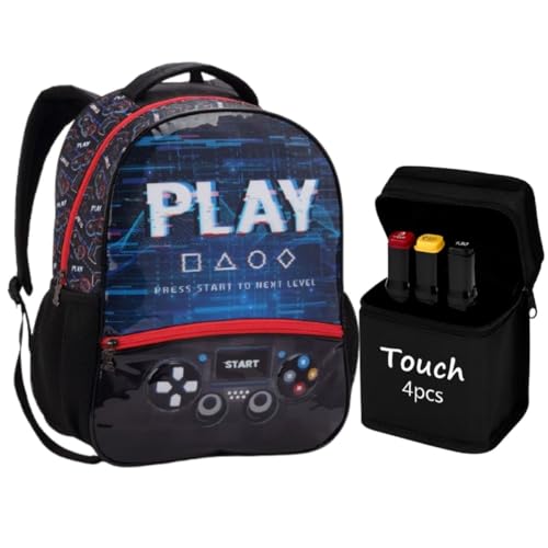 Mochila para Menino infantil Escolar De Costa Gamer Estampa Controle Com Canetinha Ponta Dupla