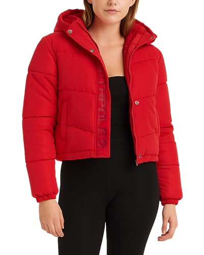 Southpole Womens Puffer Jacket - Insulated Quilted Warm Winter Coat - Lightweight Cropped Winter Jackets for Women (S-XL) Size Medium Red