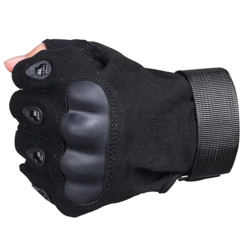 Image of Half Finger Bike Riding Gloves for Men with Protective Leather Knuckles & Strong Anti-Skid Grip for Motorcycle, Cycling, and Biking (Black)