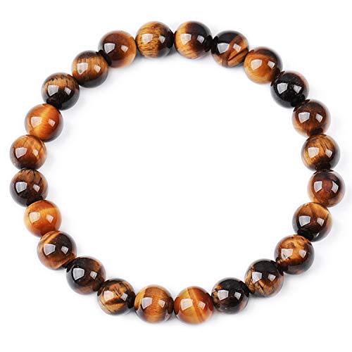 JENIGH JEWEL Tiger Eye Bracelet Natural Stone Bracelets 8mm Beaded Bracelet Elastic Gemstones Healing Energy Bracelet Yoga Bracelet For Men Women