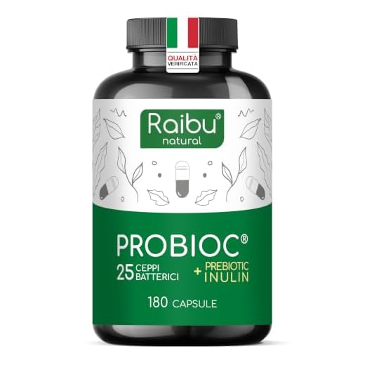 Fermenti Lattici Probiotici Probioc - 180 Capsule, 25 Ceppi Batterici con Inulina, 60 Miliardi UFC - Resistenti ai succhi gastrici, alta dosaggio, tra cui Lactobacillus e Bifidobatteri - Raibu