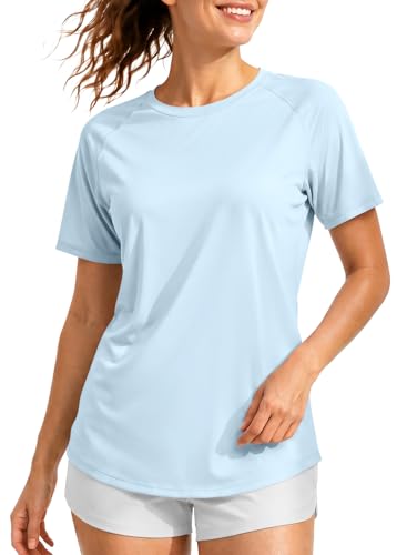 WWOMAY Cooling Shirts for Women Short Sleeve Tops UPF 50+ Sun Protection Quick Dry T Shirts Summer Casual Outdoor Light Blue Large