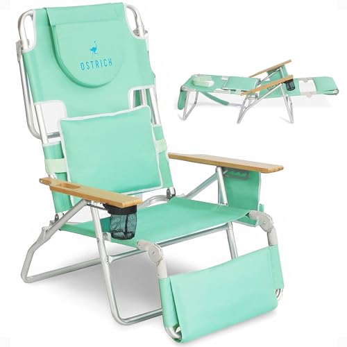 10 Best Beach Chair for Seniors: Comfort, Support, and Easy Portability 3 Ostrich Deluxe 3N1 Padded Beach Chair w/ Face Cushion & Arm Holes, Teal - Lightweight Folding Recliner w/ Adjustable Backrest & Footrest, Cup Holder, Side Utility Bag, 275 lb Weight Capacity