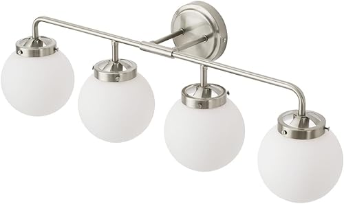 Vista 143 de Lámparas doradas para tocador de baño, modernas luces de latón de 3 luces con pantalla de bola de vidrio transparente, luces de tocador de granja