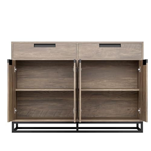 IDEALHOUSE Sideboard Buffet Cabinet, 55 Inch Large Modern Kitchen Accent Storage Cabinet with 2 Drawers and 4 Doors, Coffee Bar Buffet Table for Kitchen and Dining Room, Retro Brown by IDEALHOUSE - Image 8