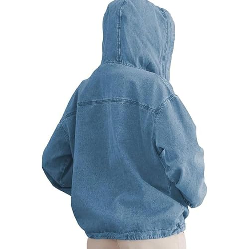 Women’s Denim Hoodie Jacket Lightweight Jean Pullover Casual Long Sleeve With Pocket Drawstring Hood Sweatshirt 20254