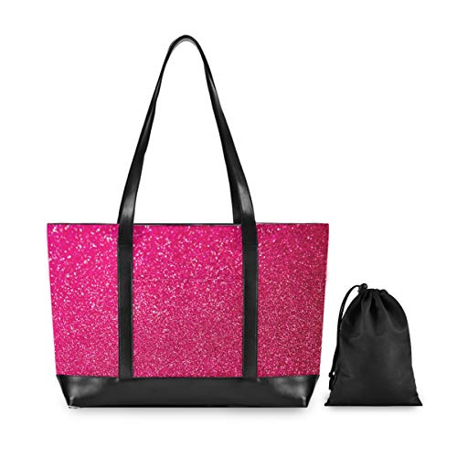 Hot Pink Glitter Pattern Print Laptop Tote Bag For Woman 15.6 Inch Laptop Organizer Bag Teacher Work Purse(914K) #TOP1