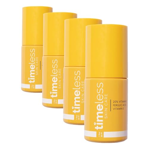 Timeless Skin Care Vitamin C Serum with Vitamin E &amp; Ferulic Acid - Brightening Serum - for Oily &amp; Dry Skin - Fragrance-Free - 1 oz, (Pack of 4)