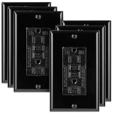 Bates- Self-Test GFCI Outlet 15 amp, 6 Pack, GFI Electrical Outlet 15 Amp Black with LED Indicator and Wall Plate, UV-Resistant, UL Listed