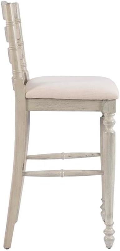 Linon Marino Wood 30" Bar Stool with Padded Seat & Ladder Back in Antique White