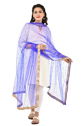 Image of YOUTHQUAKE Women's Net Embroidered Full Size Dupatta With 4 Side Golden Lace