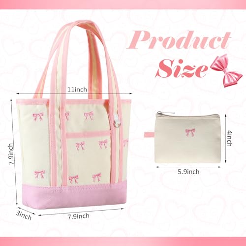 Set 4 Bolsos Tote de Lona Rosa con Moño miniatura 4