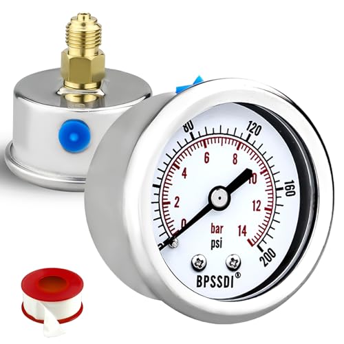 0-200 Psi Low Pressure Gauge, 2" Dial Size, 1/4 G Back Mount, Stainless Steel Case for Water Pressure Gauge Test for Water Pipe, HVAC(with Tape)