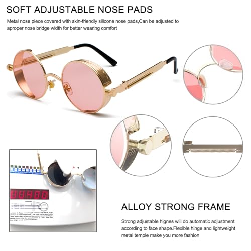 Image of PROUDDEMON Retro Gothic Steampunk Sunglasses for Women Men Round Lens Metal Frame
