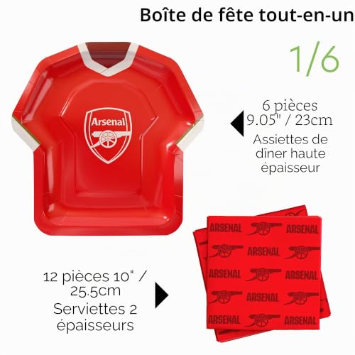 Arsenal FC Coffret de Fête Officiel 77 Pièces | Kit Tout-en-Un pour 6 Invités avec Vaisselle Jetable, Ballons Maillot, Décorations & Accessoires | Idéal Matchday & Anniversaire – vue 6