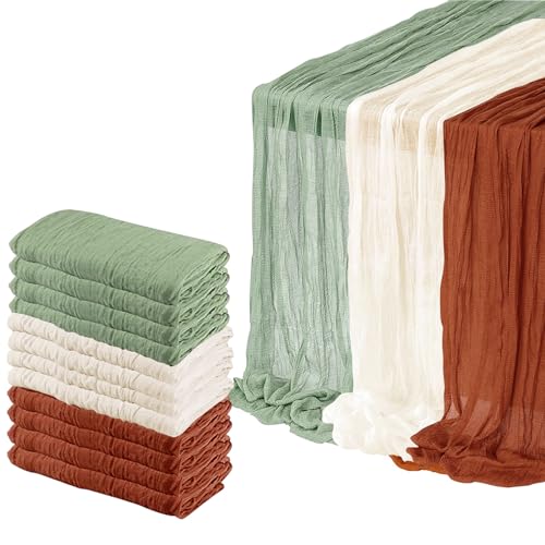 12 Pack Cheesecloth Table Runner,10ft Rustic Sheer Runner Gauze Boho Wedding Decor Romantic Table Runner for Wedding Bridal Shower Birthday Party