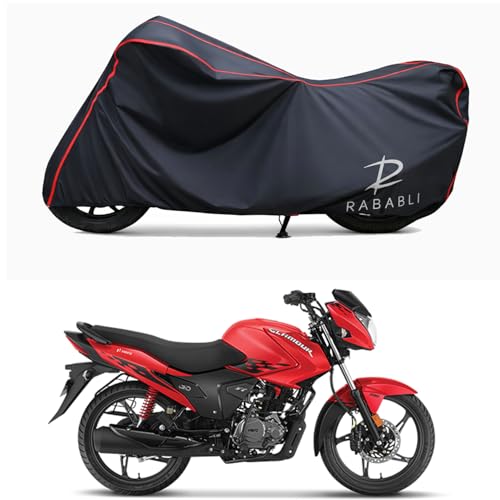 Image of Waterproof Bike Body Cover Compatible for | Hero Glamour | Taffeta Fabric, Red Piping Design, Bottom Elastic Fit | Dustproof, Sun UV & Rain Protection for All Bikes