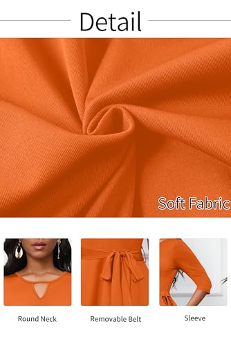 Image of CLOCOR Midi Dresses for Women Casual A-Line Fit and Flare Dress Crewneck 3 /4 Sleeve Keyhole Cocktail Party Church Dress