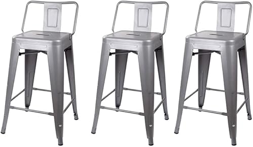 Vista 314 de GIA Taburete de metal con respaldo bajo de altura de mostrador de 24 pulgadas con asiento de cuero vegano, color plateado