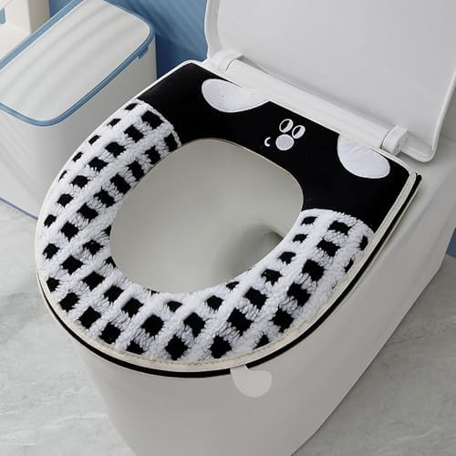 Warm Washable Cushioned Toilet Seat Cover - Stylish Grey Zippered Design For Comfort & Reusability - Ideal For Home Bathroom Decor White Puppy