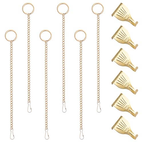 Image of Picture Hanging Kit 6Pcs Picture Rail Hooks with 6Pcs Chains, Metal Rail Hanging Hooks Picture Display Hanging System for Wall Picture, Exhibition(Gold, 30CM)