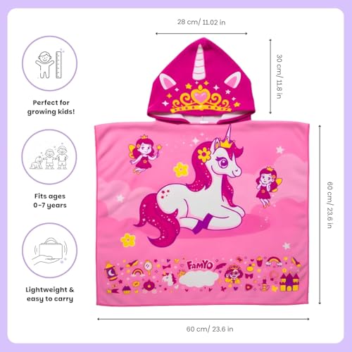 Image of Famyo Kids Hooded Poncho Towel and Microfiber Kids Bath Towels Combo for Boys & Girls | Ultra Soft Quick Dry Super Absorbent Beach, Bath & After Shower Towel | Baby Towel for Boys and Girls, Pink
