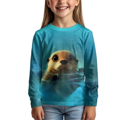 Image of Girls Cartoon Print Long Sleeve Graphic Tee Casual Crew Neck T-Shirts for 3-16 Years Little Girls