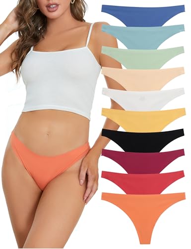 Image of Seamless Thongs for Women, Laser-cut design, V-shaped Thongs Underwear, Multicolor, 10-Pack