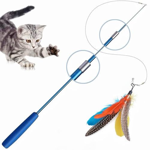 Image of Sunkizzrs Interactive Cat Feather Toy Set - Activity Toys for Kittens - Wand to Exercise Cats - Stick Toy for Indoor Persian Cats (Retractable Stick+Feather)