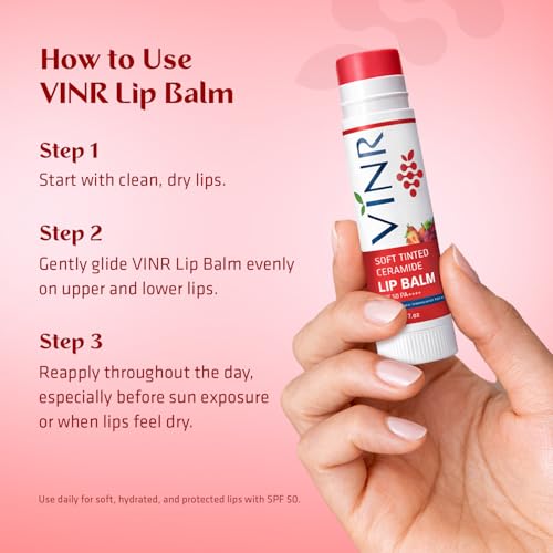 Image of VINR Tinted Lip Balm for Pigmented Lips SPF 50 PA+++ | Kojic Acid, Niacinamide & Ceramide Lip Care | Strawberry Lip Balm for Dry & Damaged Lips (5g Pack of 1)