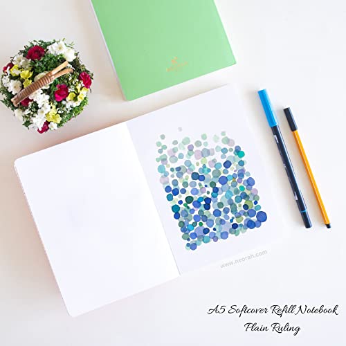 Image of NEORAH - A5 Notebook SOFT COVER | Organiser REFILL | Unruled Notebook Journal | 110 GSM | 160 pages (Size 21 cm x 14.8 cm)Planner Journaling Writing Note Taking Diary, Travellers Journal- LIGHT GREEN