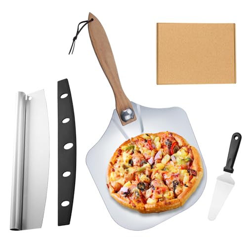 Holzsammlung Juego de Palas Para Pizza​​, 12 Pulgadas Profesional Pala Pizza Aluminio con Mango Plegable + Corta Pizza de Acero Inoxidable​​, Accesorios Cocina Hogar Gourmet (30,6 X 30,5 CM)