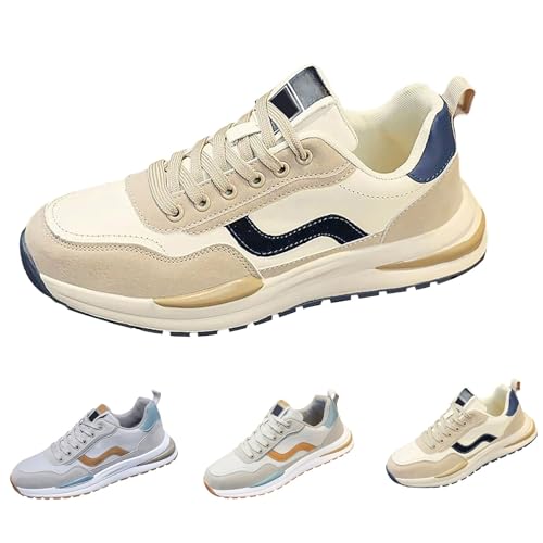 Zapatillas deportivas para correr para hombre, informales, con cordones, ligeras, cómodas, atléticas, para fitness, exteriores, duraderas, antideslizantes, para caminar, beige, 41 1/3 EU