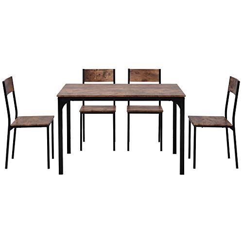 Ensemble de salle à manger marron vintage table stable et chaises ergonomiques - 3