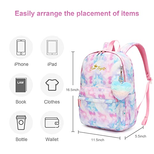 Caran·y Waterproof Girls Backpack For Kids In Elementary School Bag Large Space Love Decoration Starry Pattern Fit Over 6 Years Old Backpack For Toddler Girls Book Bag（Purple） #TOP1